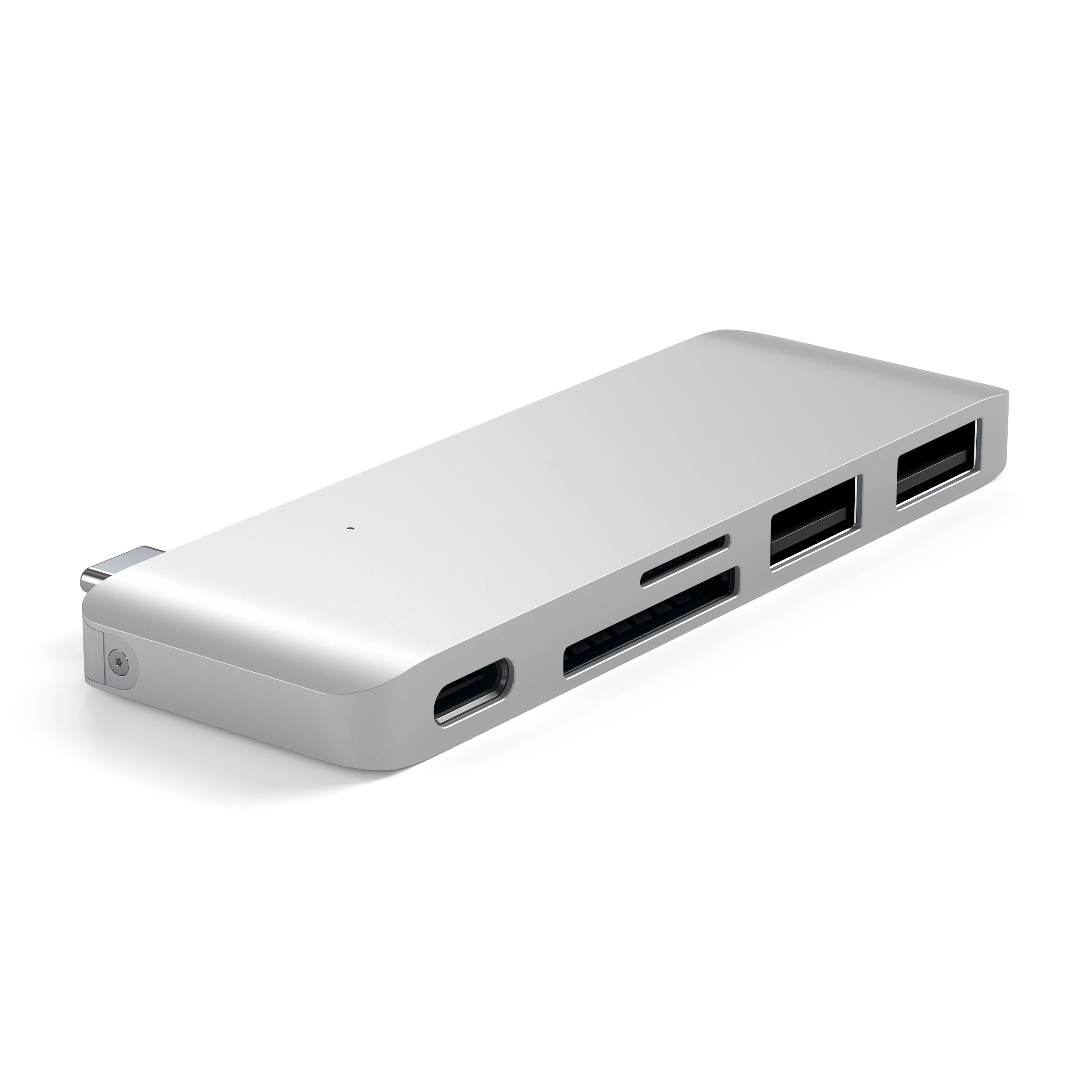 Left. Satechi - USB-C Pass-Through Hub Adapter 5-in-1 - 3 USB-A Data Ports & Micro/SD Card Readers for MacBook Pro/Air - Silver.