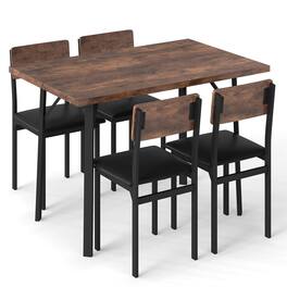 Pefilos - 5-Piece Dining Set,4 PU Leather Chairs Metal Frame,Waterproof,Rustic - Brown