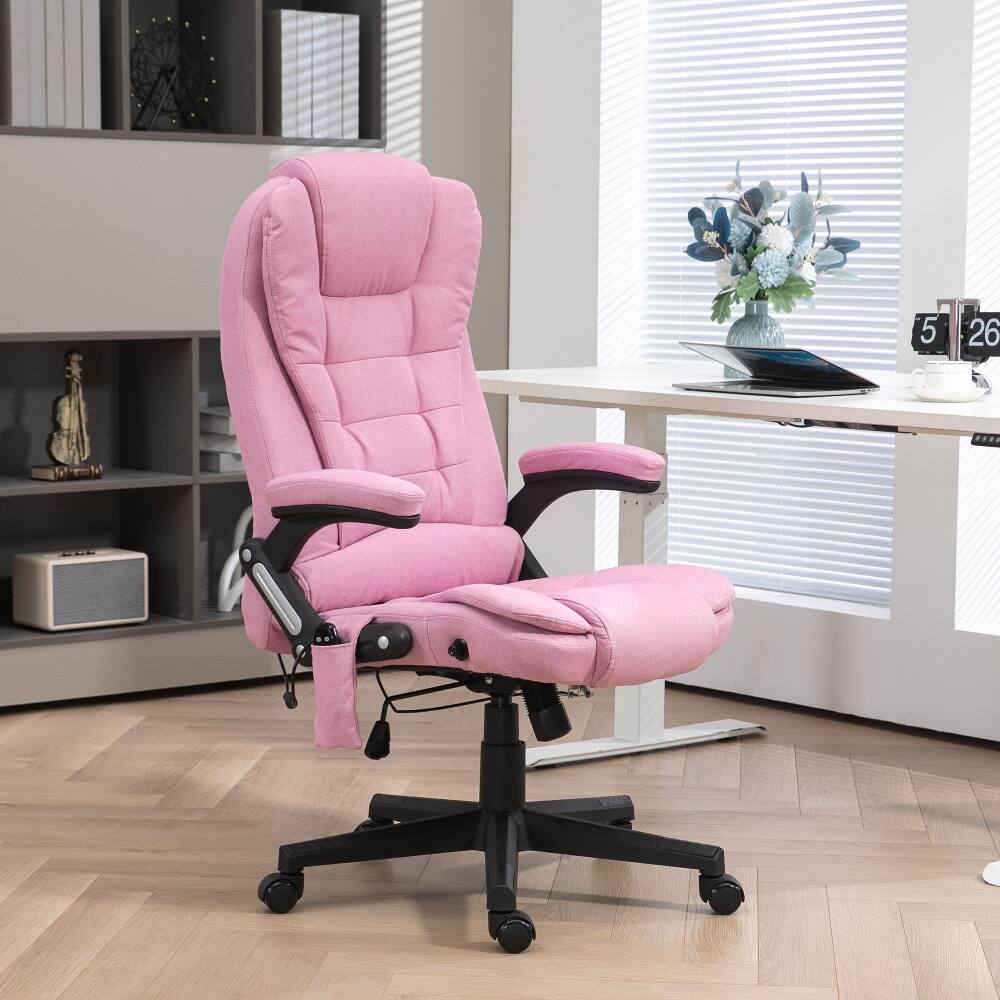 Angle. Loheer - Loheer Pink Massage Office Chair Heated Reclining High Back Linen Vibrating Desk Chair with Remote - Pink.