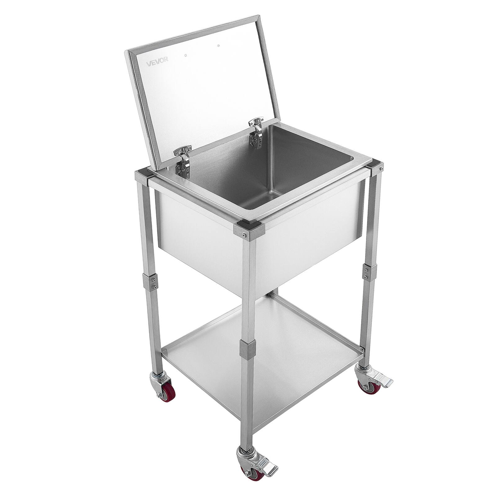 Alt View 5. VEVOR - Rolling Ice Chest Cooler Cart Stainless Steel Cooling Bin 57.7 Quart, Outdoor Stand Up Cooler Trolley with Wheels - Silver.
