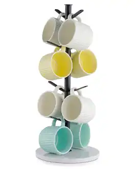 VEVOR - Mug Holder Tree with Marble Base, 8 Hooks Coffee Cup Holder for Counter, Carbon Steel Mug Tree Cup Rack Stand - Matte Black