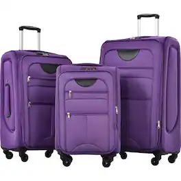 BreeBe - Softside Luggage Expandable 3 Piece Set Suitcase Upright Spinner Softshell Lightweight Luggage Travel Set - Purple