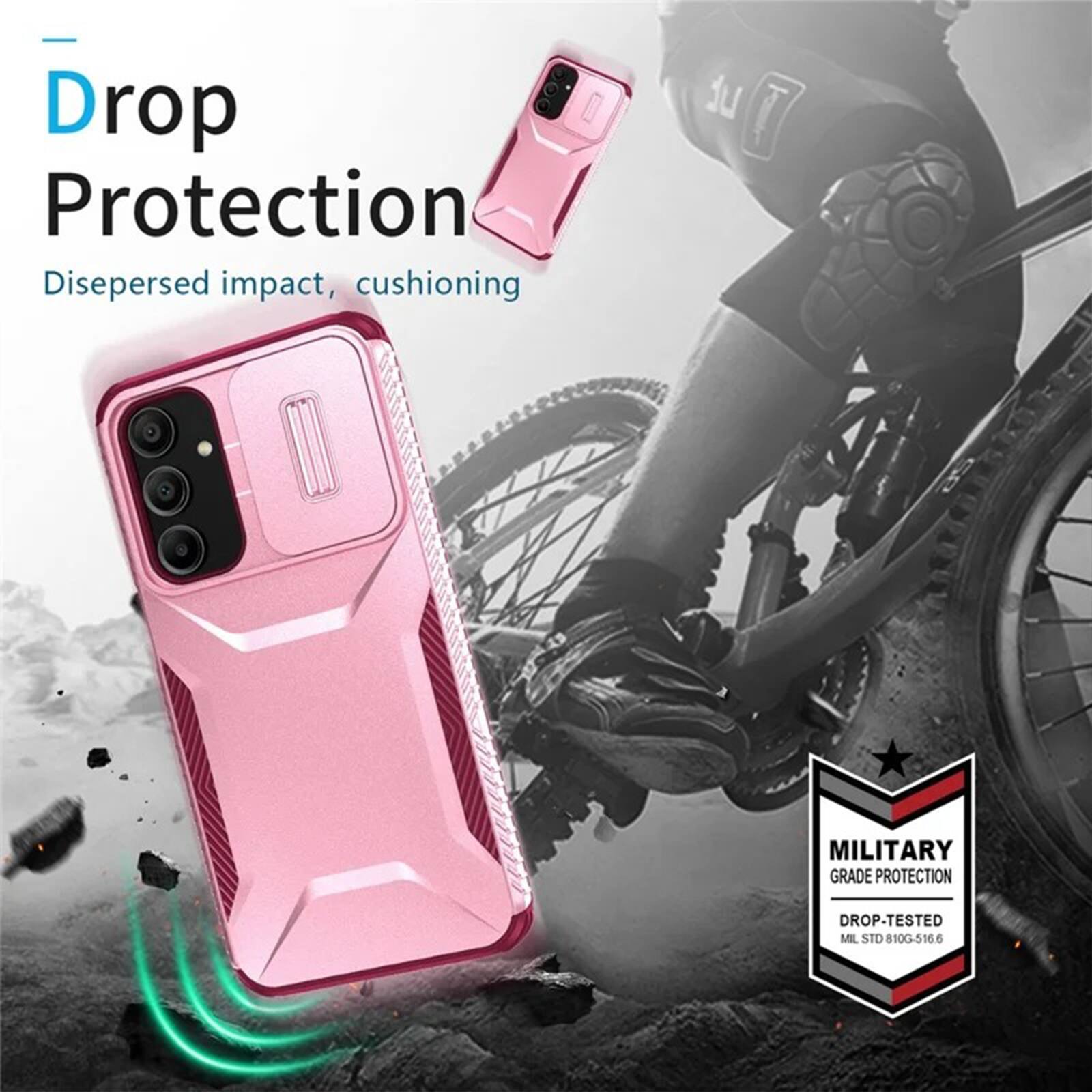 Drop Protection  
Dispersed impact, cushioning  

MILITARY GRADE PROTECTION  
DROP-TESTED MIL STD 810G-516.6
