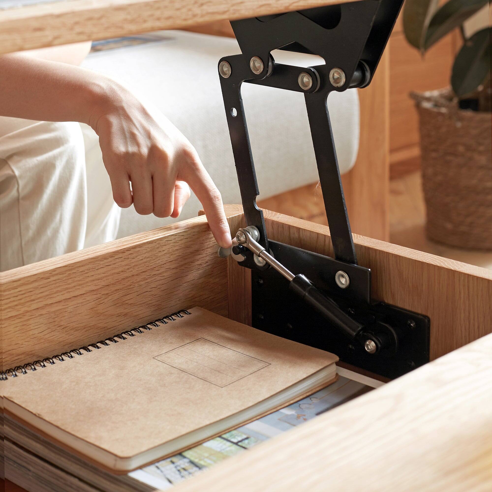 Alt View 3. Boyel Living - Solid Oak Lift Top Coffee Table with Storage - Natural Wood.