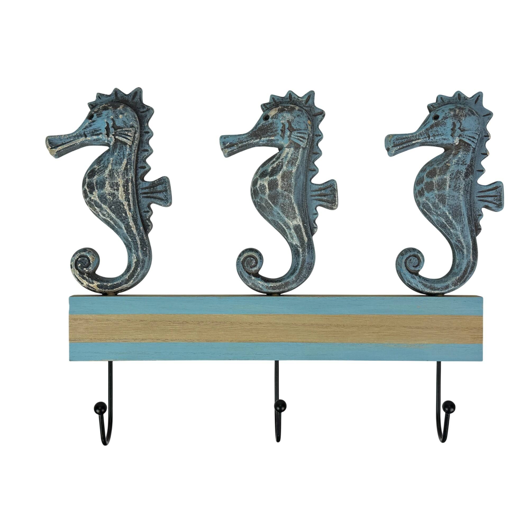 Alt View 1. Things2Die4 - Things2die4 Blue Distressed Seahorse Decorative Wall Hooks Rack, 11 Inch - Blue.