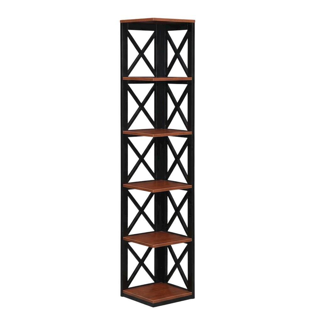 Angle. FurniFact - Multi-tier corner bookcase with durable finish - Cherry.