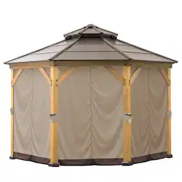 SUNJOY - polyester Curtain Gazebo Curtain 8-Panel Screen Walls for 13 ft. x 13 ft Octagon Hardtop Gazebo(Beige/ - Brown