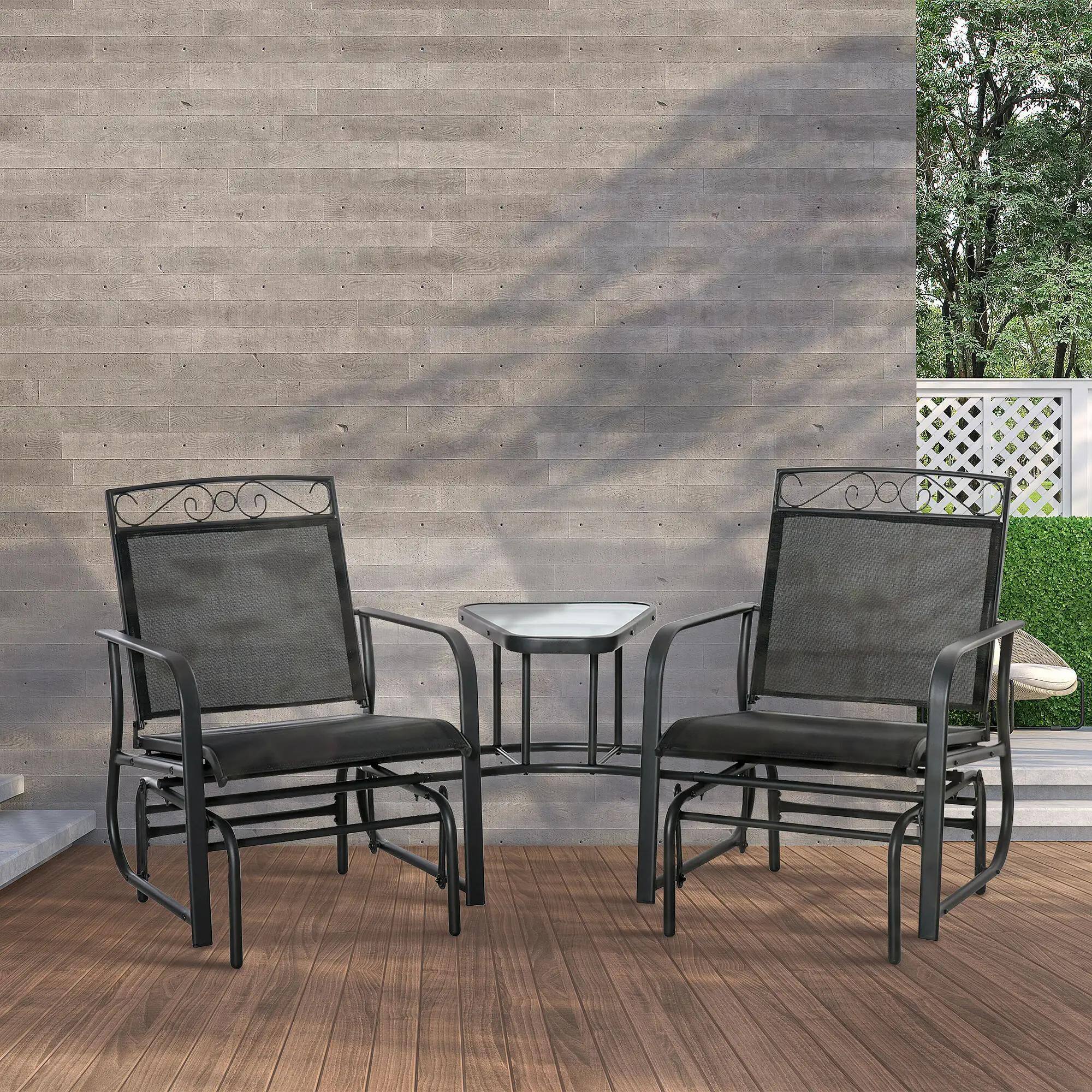 Left. Resenkos - Resenkos Outdoor Glider Set with Coffee Table, Patio 2-Person Swing with Breathable Sling, Black - Black.
