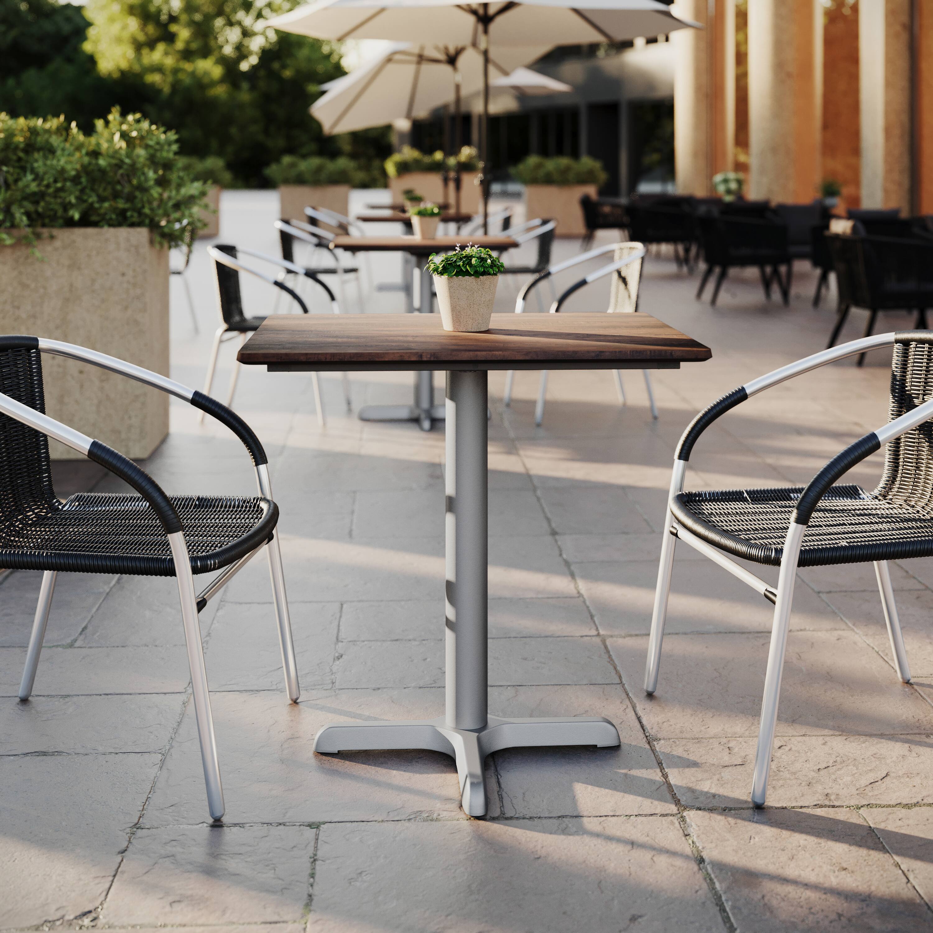 Alt View 1. Emma + Oliver - PureShield Indoor Outdoor Tabletop with Seam-Free Surface Innovation and Cast Iron Bistro Table Base - Dark Brown/Silver Base.
