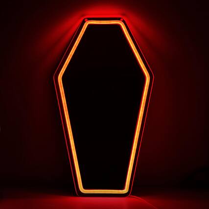 Front. Cedar Assembly - Neon Coffin Mirror 16 9" X 9 6" Gothic Led Light Sign For Room Decor Living Bedroom Bar - Gifts Goth Love... - Coffin Neon Mirror_M-CF.
