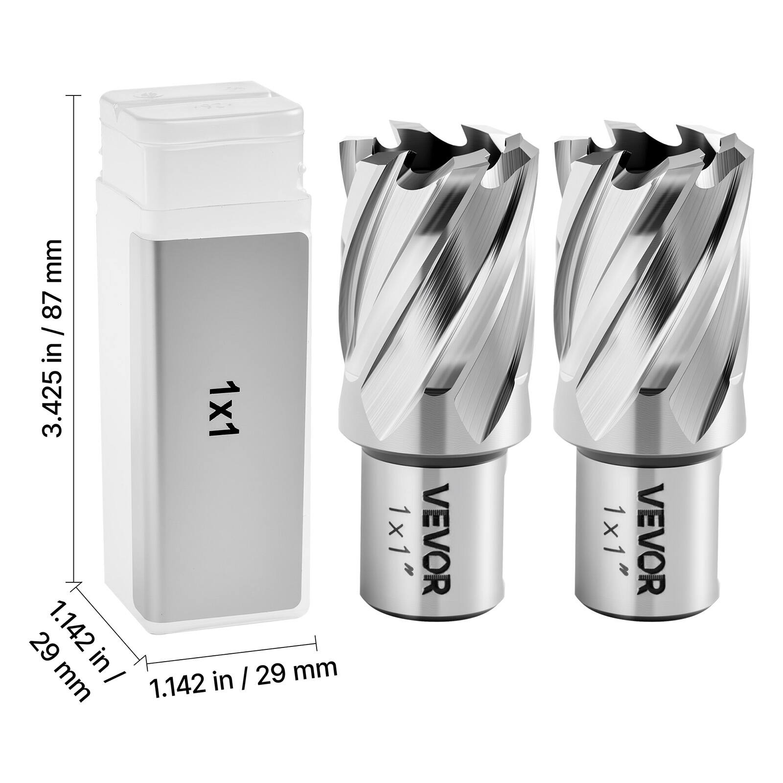 1x1" VEVOR  
3.425 in / 87 mm  
1.142 in / 29 mm