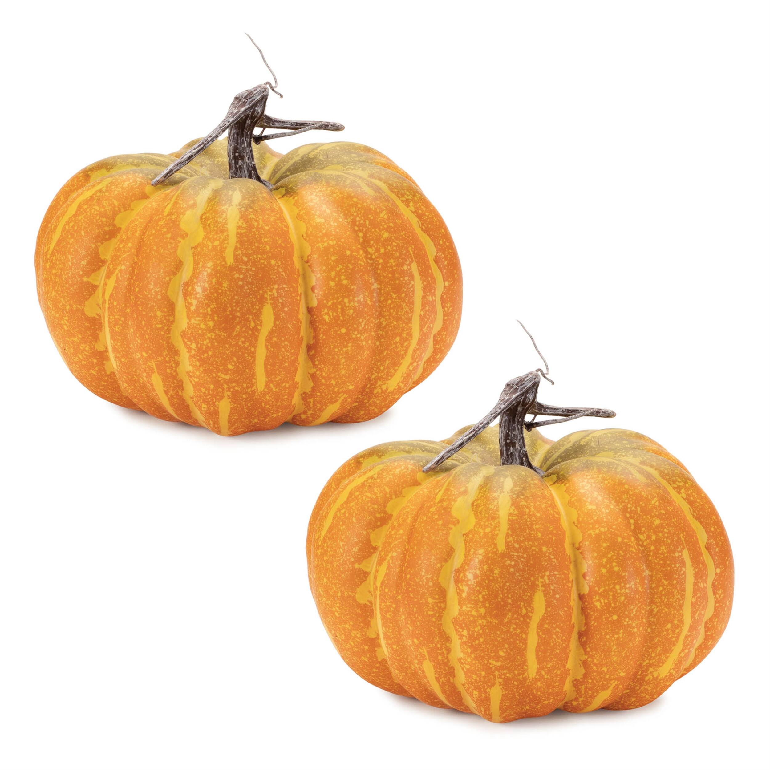 Angle. BreeBe - Foam Pumpkin Decor (Set of 2) - Orange, Yellow.