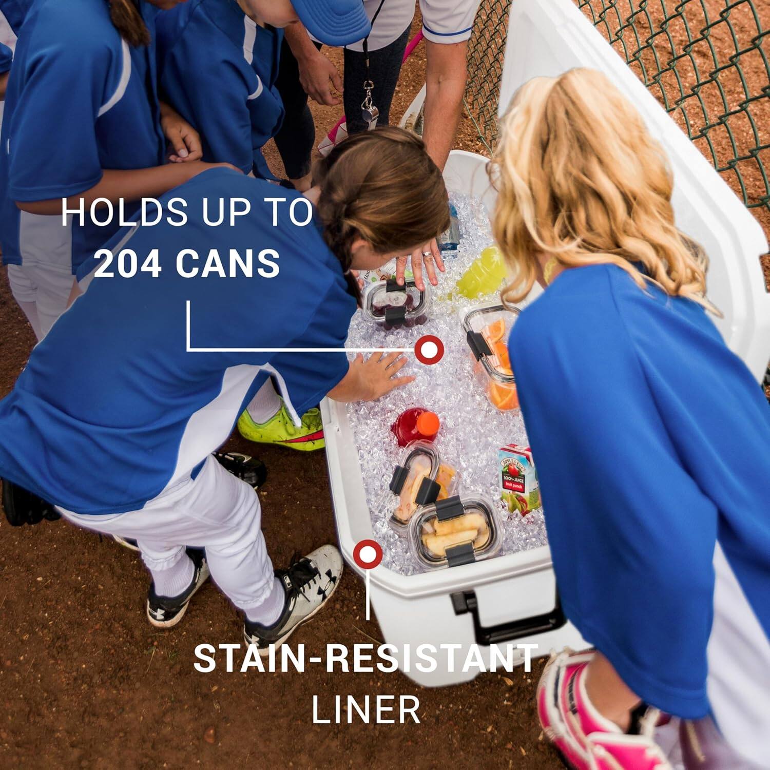 HOLDS UP TO 204 CANS  
STAIN-RESISTANT LINER