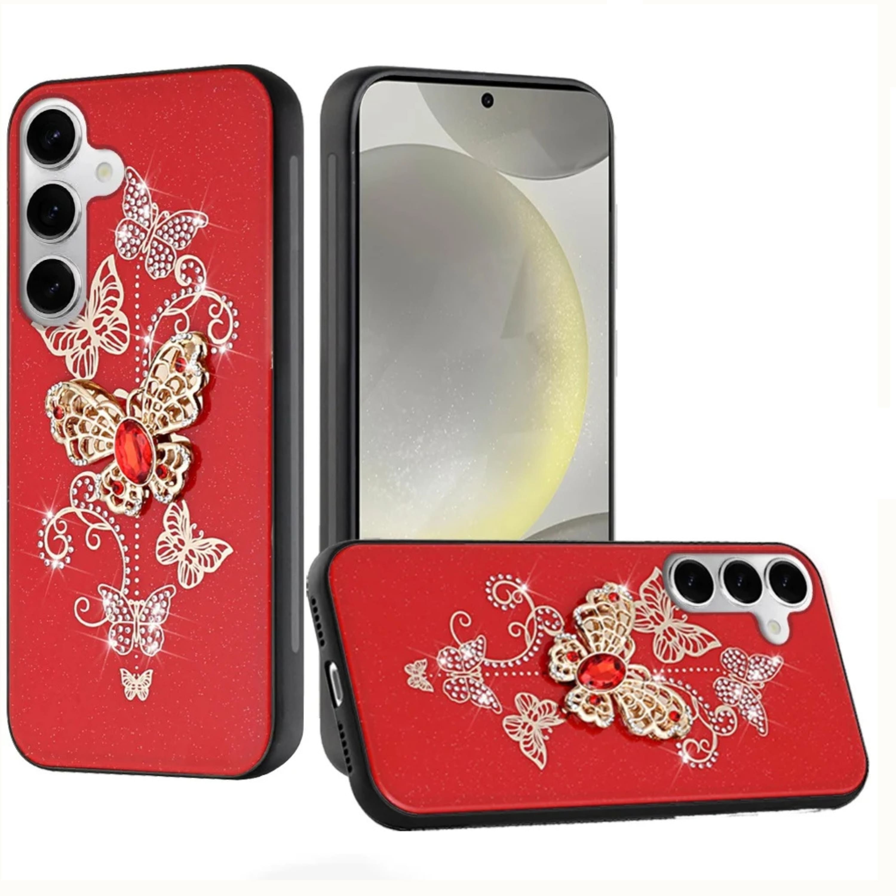 Kitcheniva - Premium Bling Protective Cover With Tempered Glass For Samsung S25 Plus S24 Plus Butterflies Red - Butterfly Red price history on PriceWatchPro