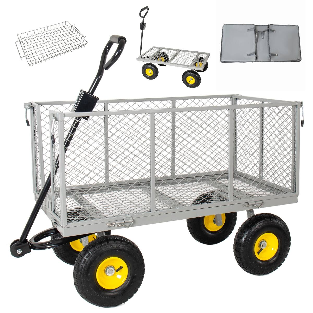 Front. Loheer - Loheer 3 in 1 Garden Cart, Heavy Duty Steel Utility Wagon with Removable Liner, Gray.
