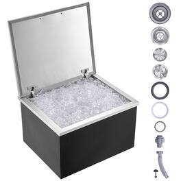 VEVOR - Drop in Ice Chest, 28"L x 16"W x 17"H Stainless Steel Ice Cooler, Commercial Ice Bin with Hinged Cover - Silver