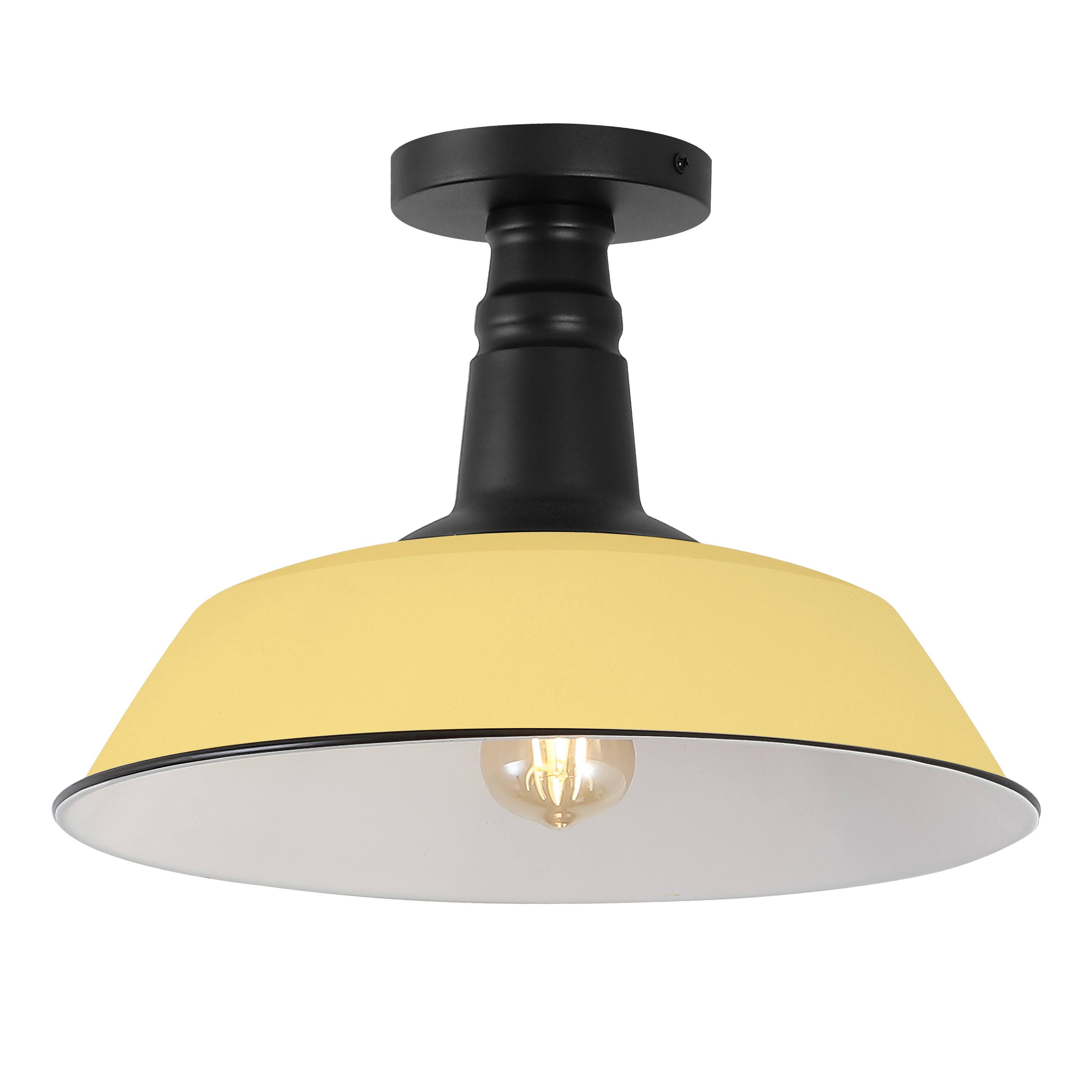 Front. Jonathan Y - Camila 14" 1-Light Classic Industrial Indoor/Outdoor Iron LED Semi Flush Mount, Matte Yellow - Matte Yellow/Black.