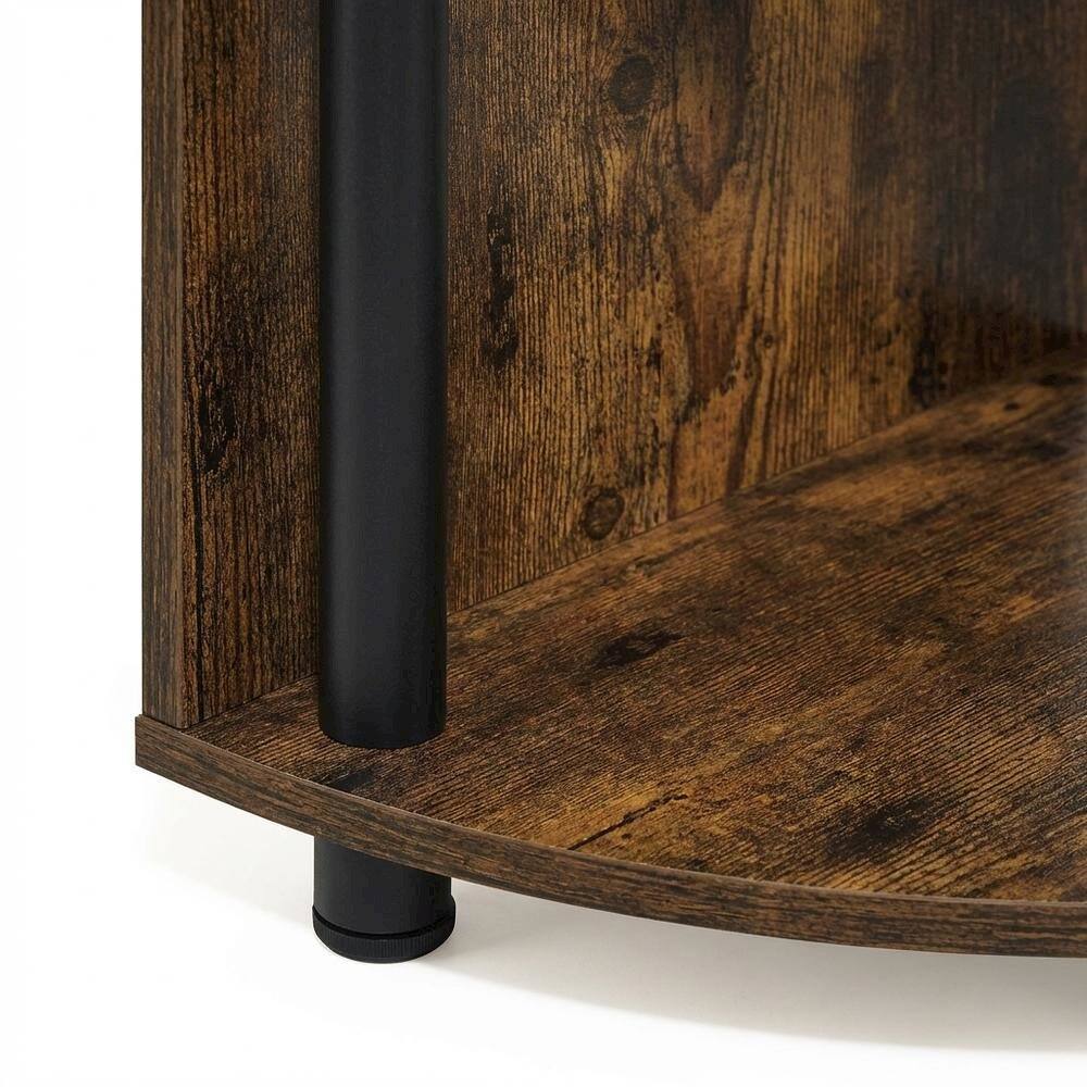 Alt View 2. FurniFact - 4-Tier Zigzag Corner Shelf Bookcase, Multi-Level Storage - Amber Pine/Black.