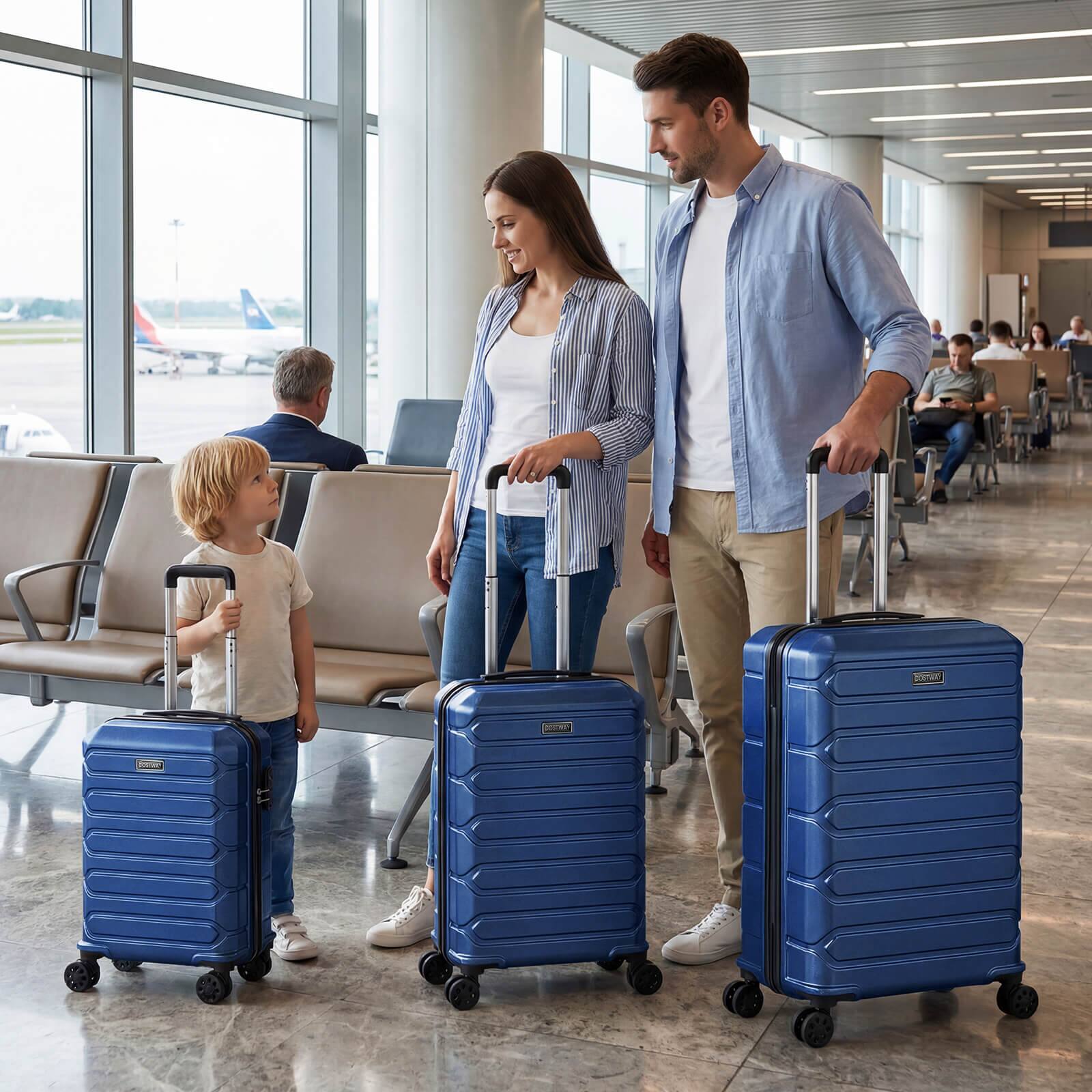 Alt View 1. Costway - Costway 3-Piece Hardside Luggage Set (20/24/28 Inch) with 8-Spinner Wheels, 3-Digital Lock - Navy.