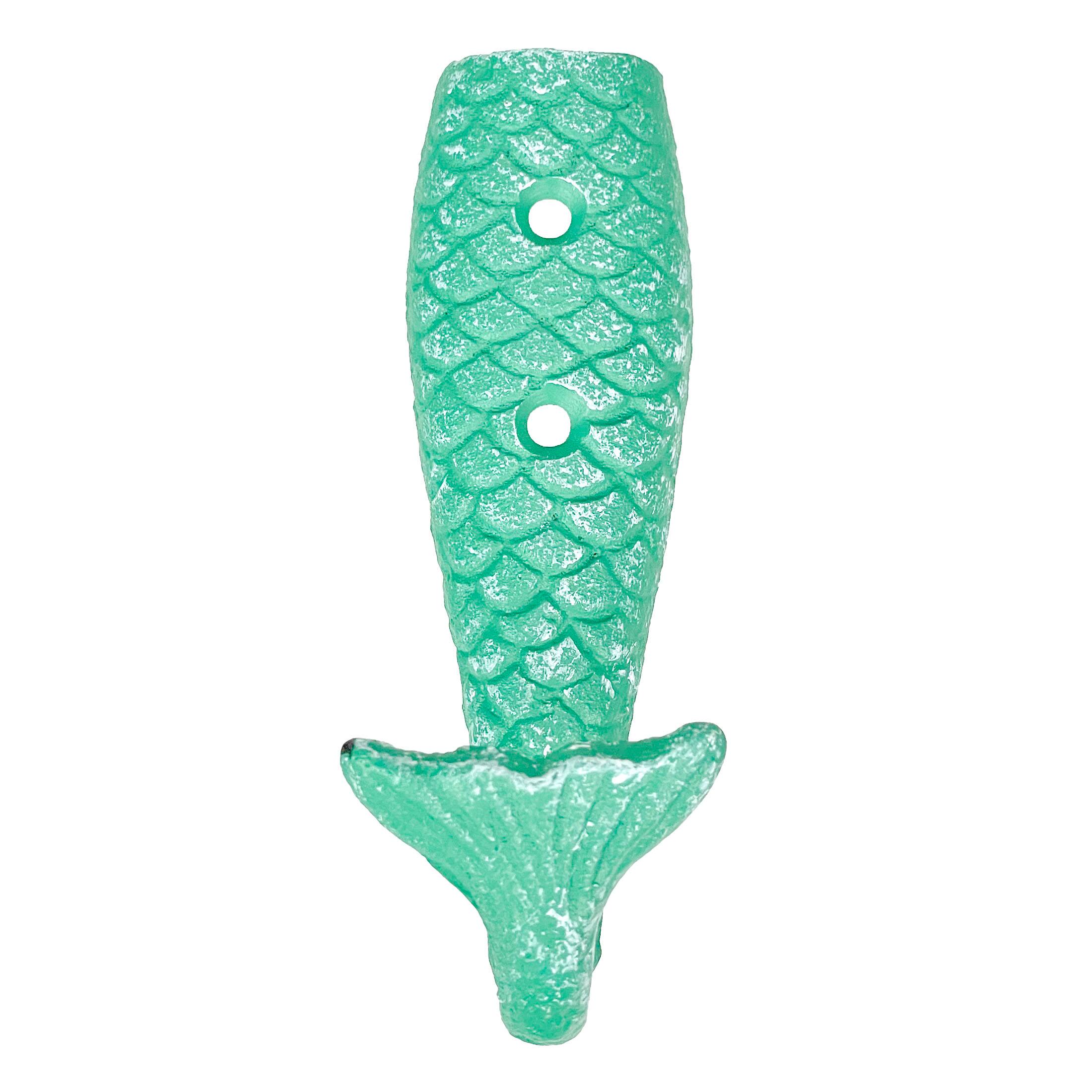 Alt View 2. Chesapeake Bay - Set of 8 Cast Iron Mermaid Tail Wall Hooks Green Nautical Coastal Decor - Green.