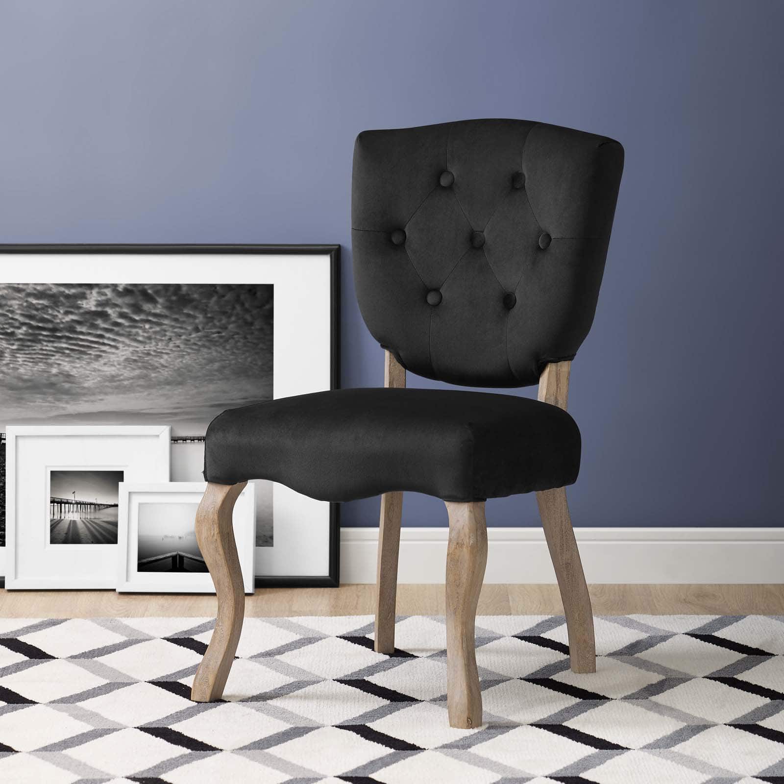 Array Vintage French Performance Velvet Dining Side Chair by Modway - Black