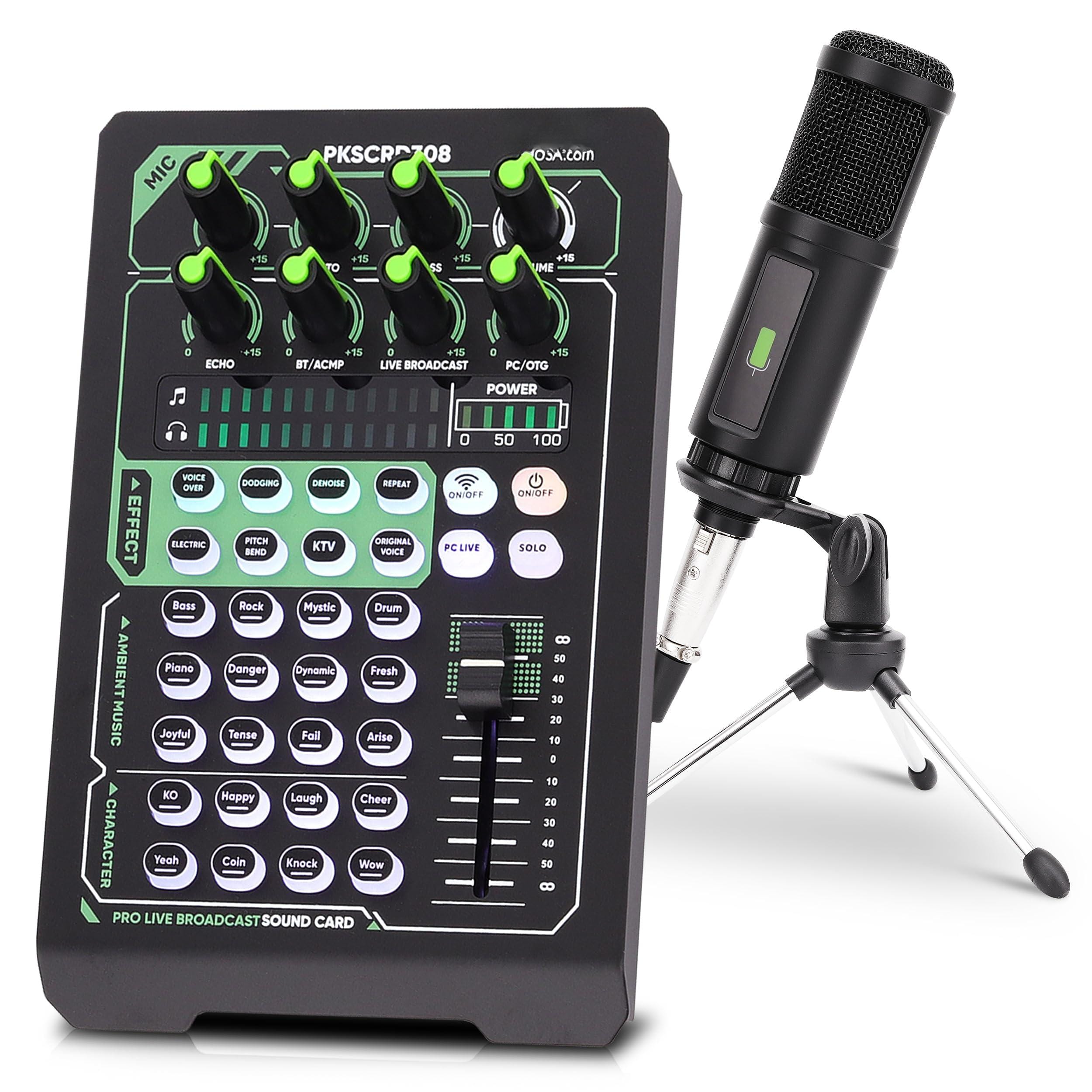 HM 1810 - Portable Live Broadcast Sound Card Pro Audio Interface Dj Mixer Condenser W microphone Set For Streaming Po - Default