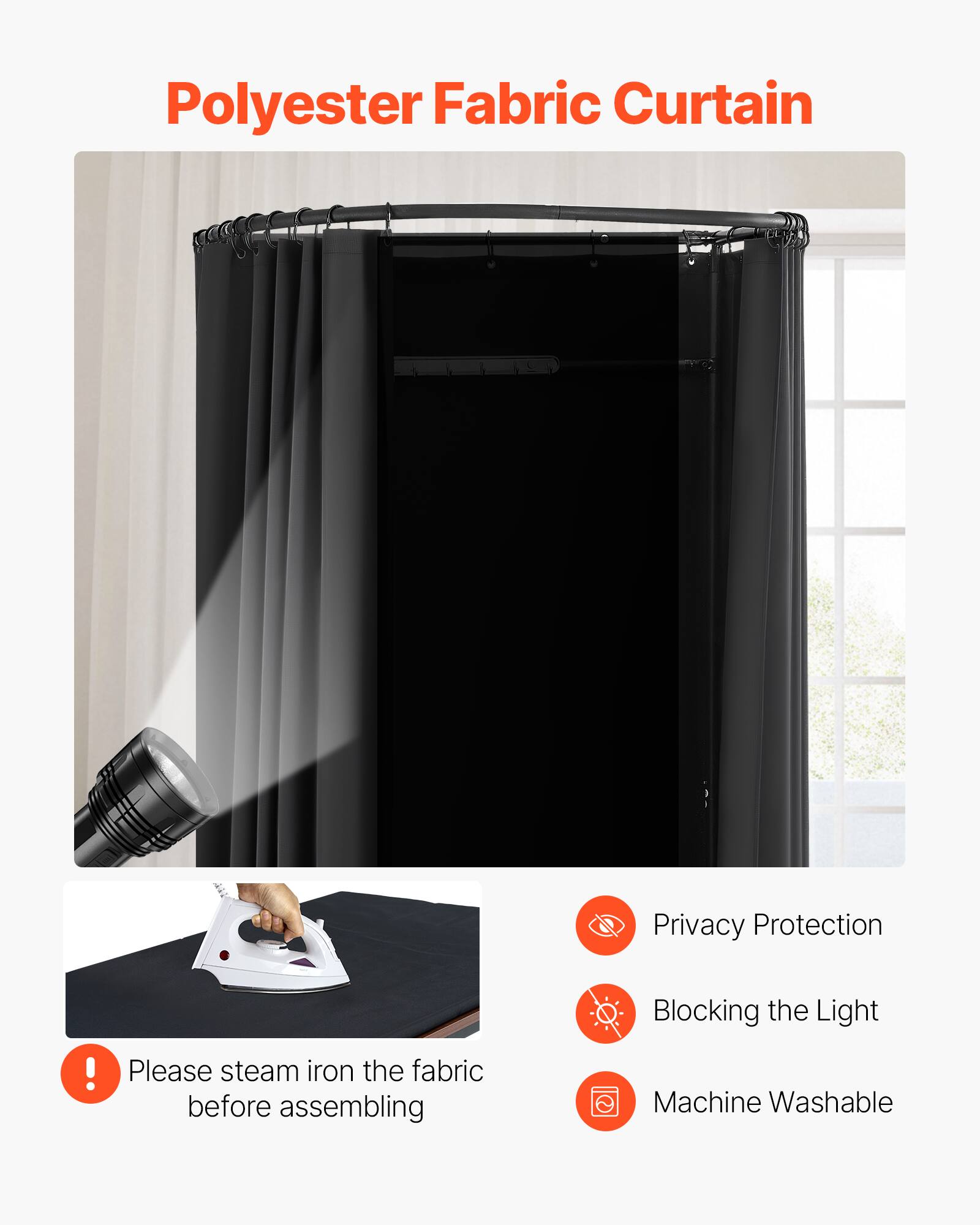 Polyester Fabric Curtain

- Privacy Protection
- Blocking the Light
- Machine Washable

Please steam iron the fabric before assembling