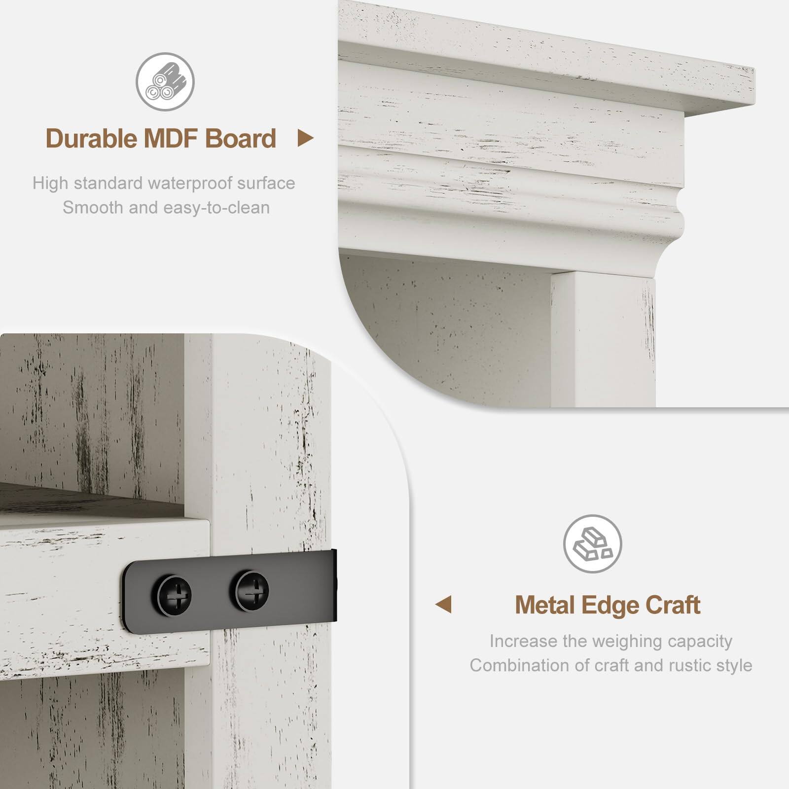 Durable MDF Board  
High standard waterproof surface  
Smooth and easy-to-clean  

Metal Edge Craft  
Increase the weighing capacity  
Combination of craft and rustic style