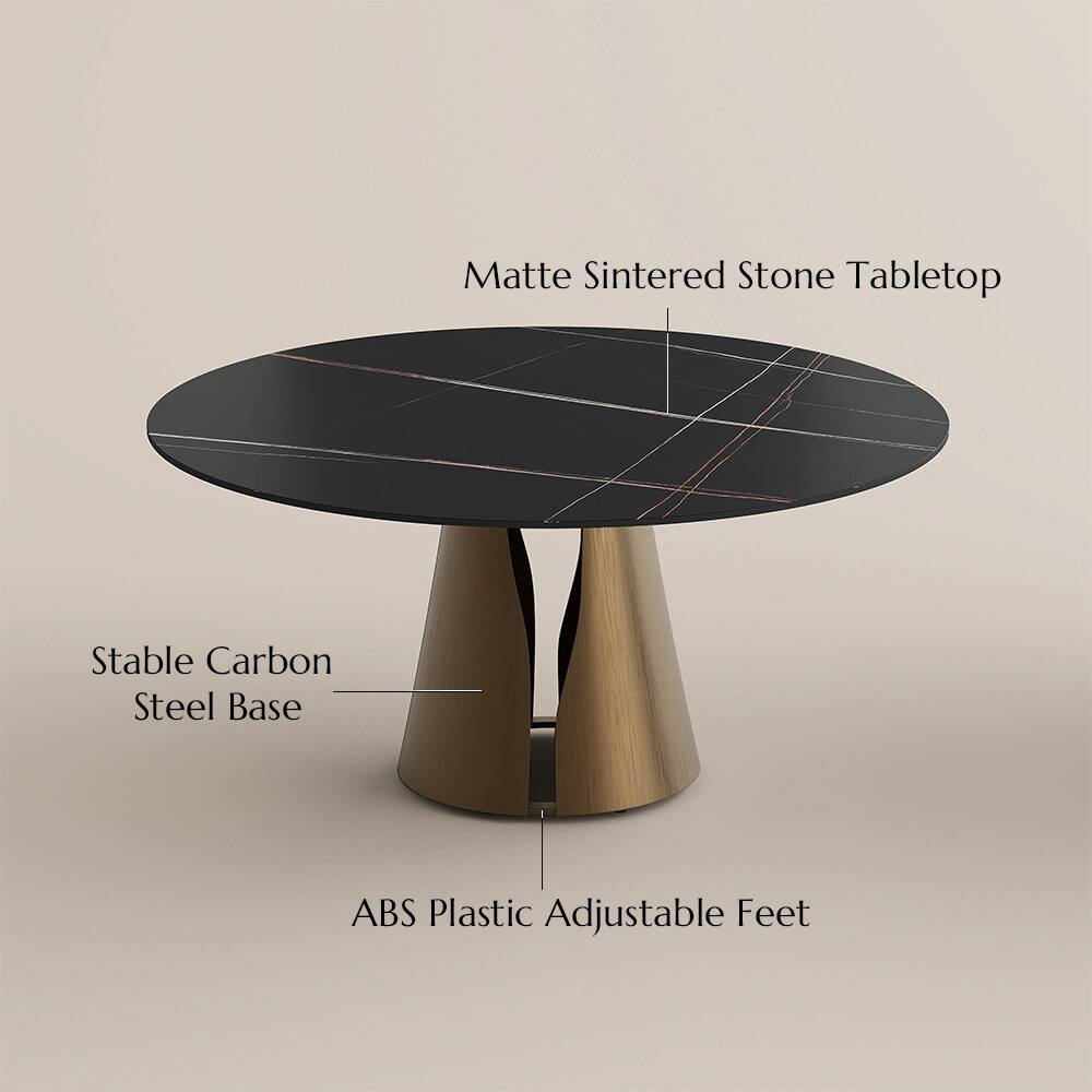Matte Sintered Stone Tabletop  
Stable Carbon Steel Base  
ABS Plastic Adjustable Feet
