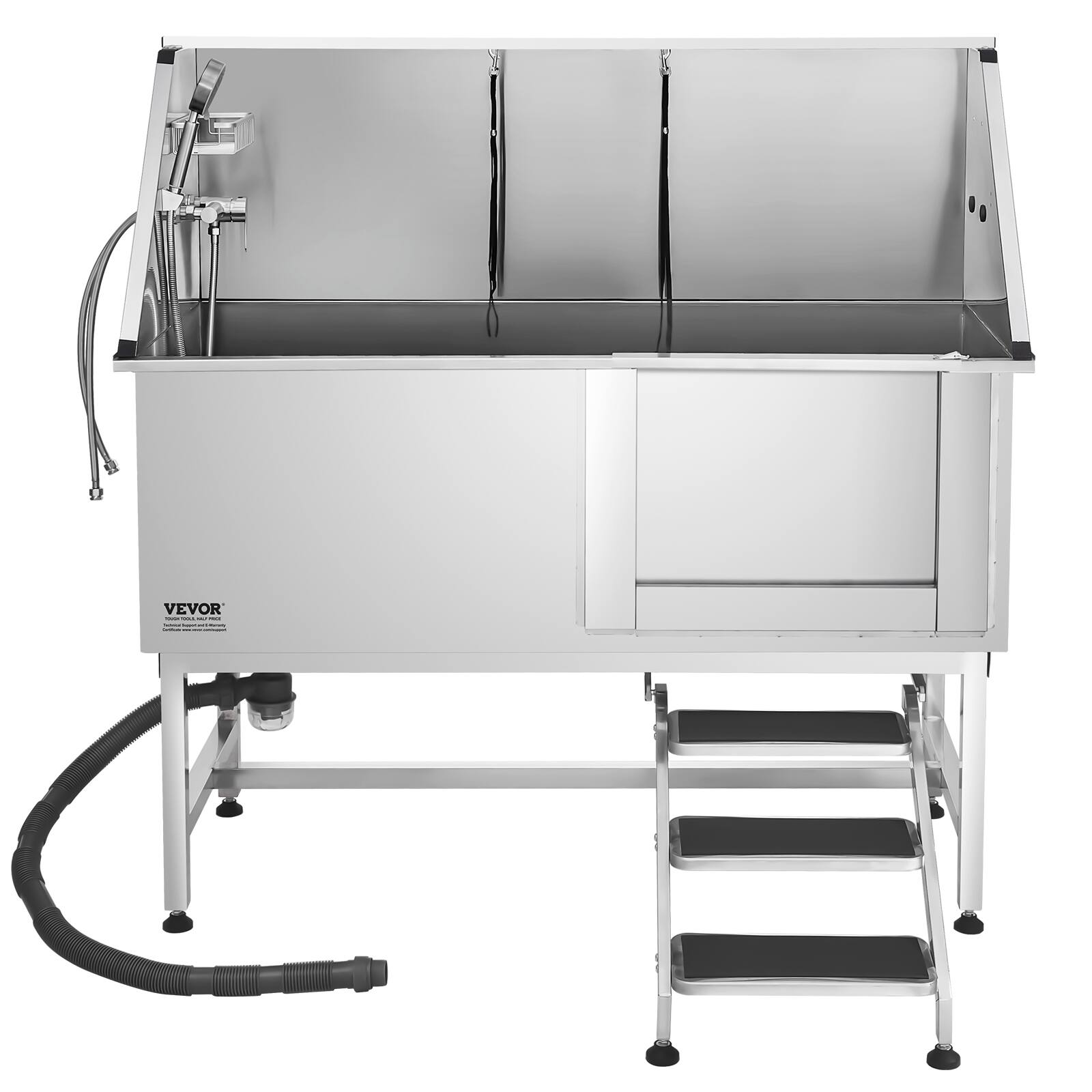 Alt View 5. VEVOR - Stainless Steel Dog Washing Station, 62 inch Pet Grooming Tub w/ Stairs, PE Water Filter Board.