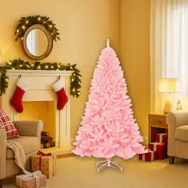 BreeBe - 7.5FT Hinged Holiday Tree – Full Fir Appearance Artificial Christmas Tree - Pink
