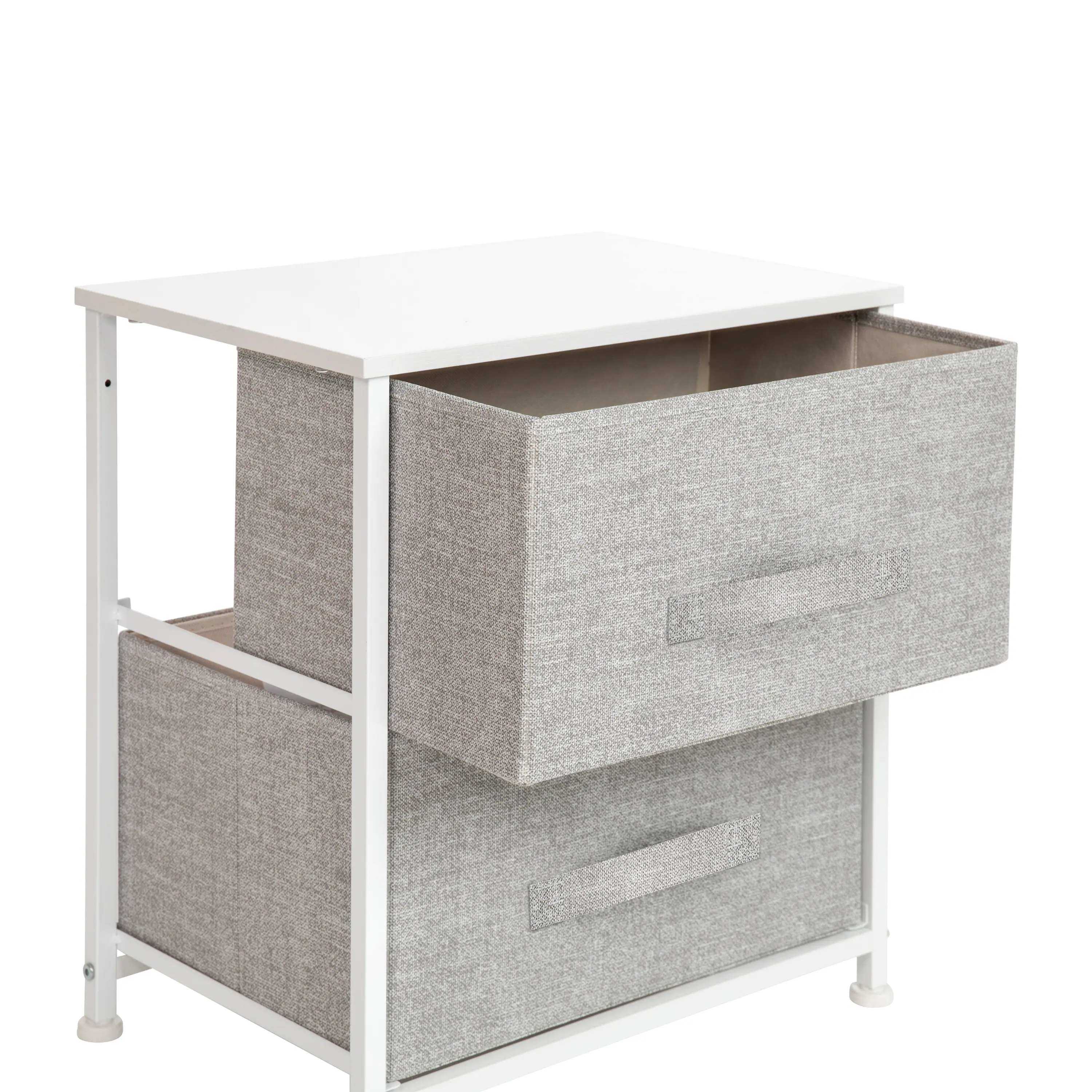 Alt View 9. Emma + Oliver - 2 Drawer Storage Stand with Wood Top & Dark Fabric Pull Drawers - Gray Drawers/White Frame.
