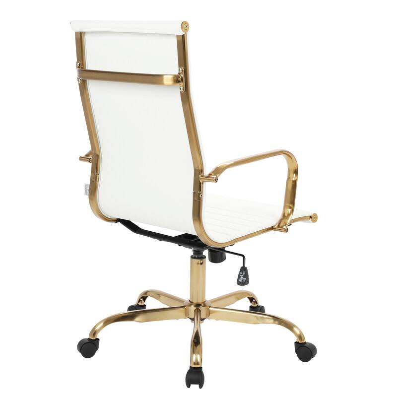 Alt View 4. LeisureMod - Harris Ergonomic High-Back Office Chair Leather Upholstery, Adjustable Swivel, Tilt, and Gold Stainless Steel Frame - White.