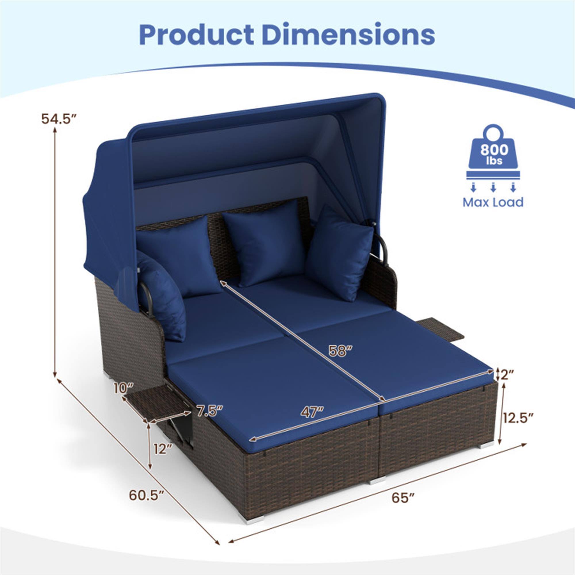 Product Dimensions:  
54.5" x 60.5" x 65"  
Max Load: 800 lbs  
10" x 7.5" x 58" x 47" x 12.5" x 12"