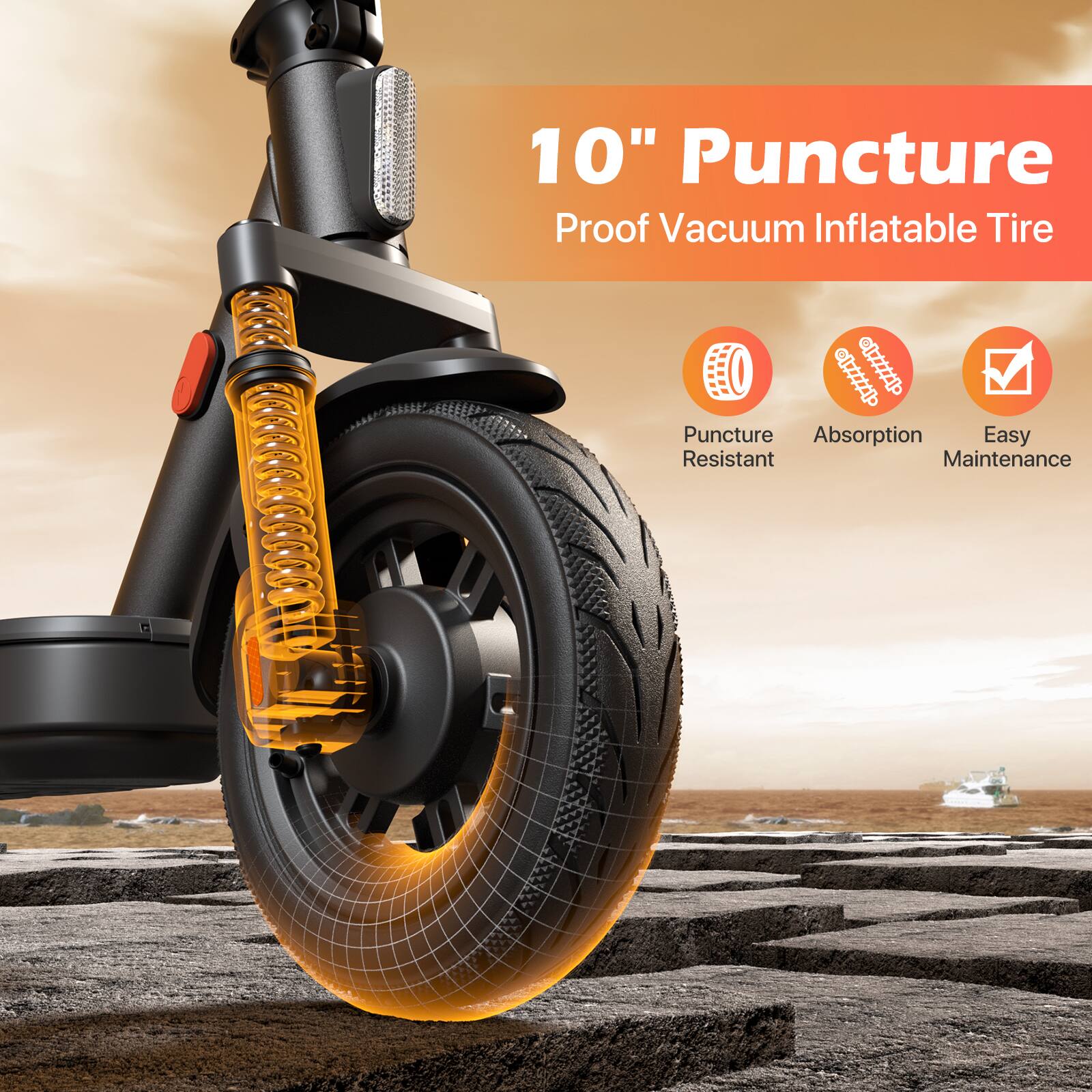 10" Puncture Proof Vacuum Inflatable Tire

- Puncture Resistant
- Absorption
- Easy Maintenance