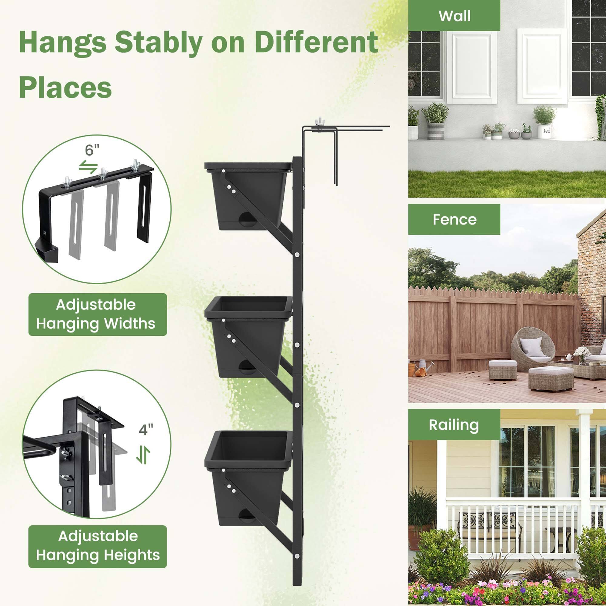 Hangs Stably on Different Places: Wall, Fence, and Railing. Adjustable Hanging Widths and Heights.