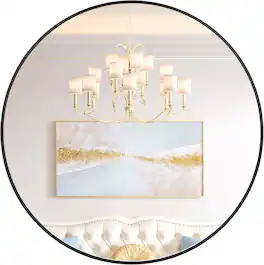 Homhougo - Black Round Wall Mirror HD Metal Frame Modern Easy Install