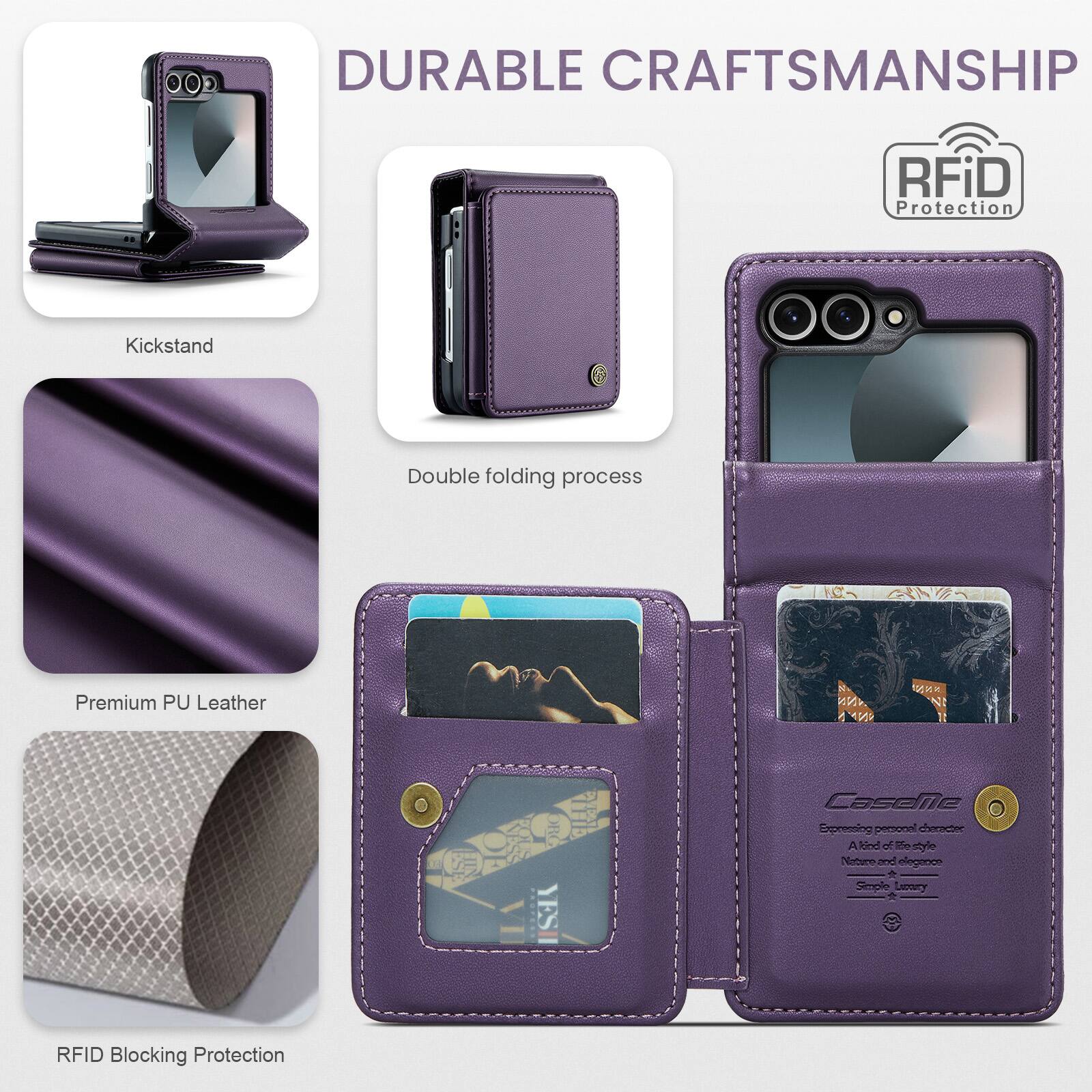 DURABLE CRAFTSMANSHIP  
RFiD Protection  
Kickstand  
Double folding process  
Premium PU Leather  
RFID Blocking Protection  

ANN N Lasalle  
Expressing personal character  
A kind of life style  
Nature and elegance  
Simple Luxury