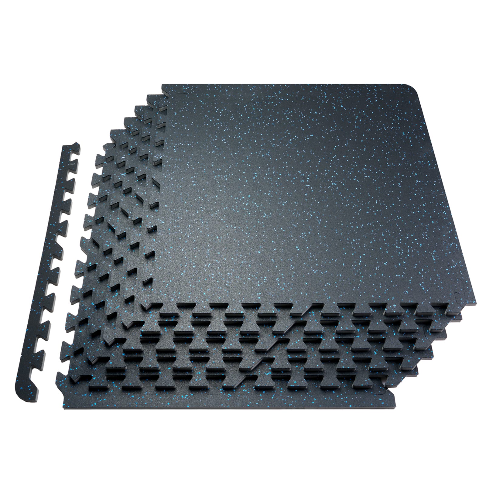 Front. VEVOR - 0.56 Inch Thick Gym Floor Mats, 6 Tiles Rubber Top with EVA Foam, 25" x 25" Gym Flooring Workout Mats - Blue.
