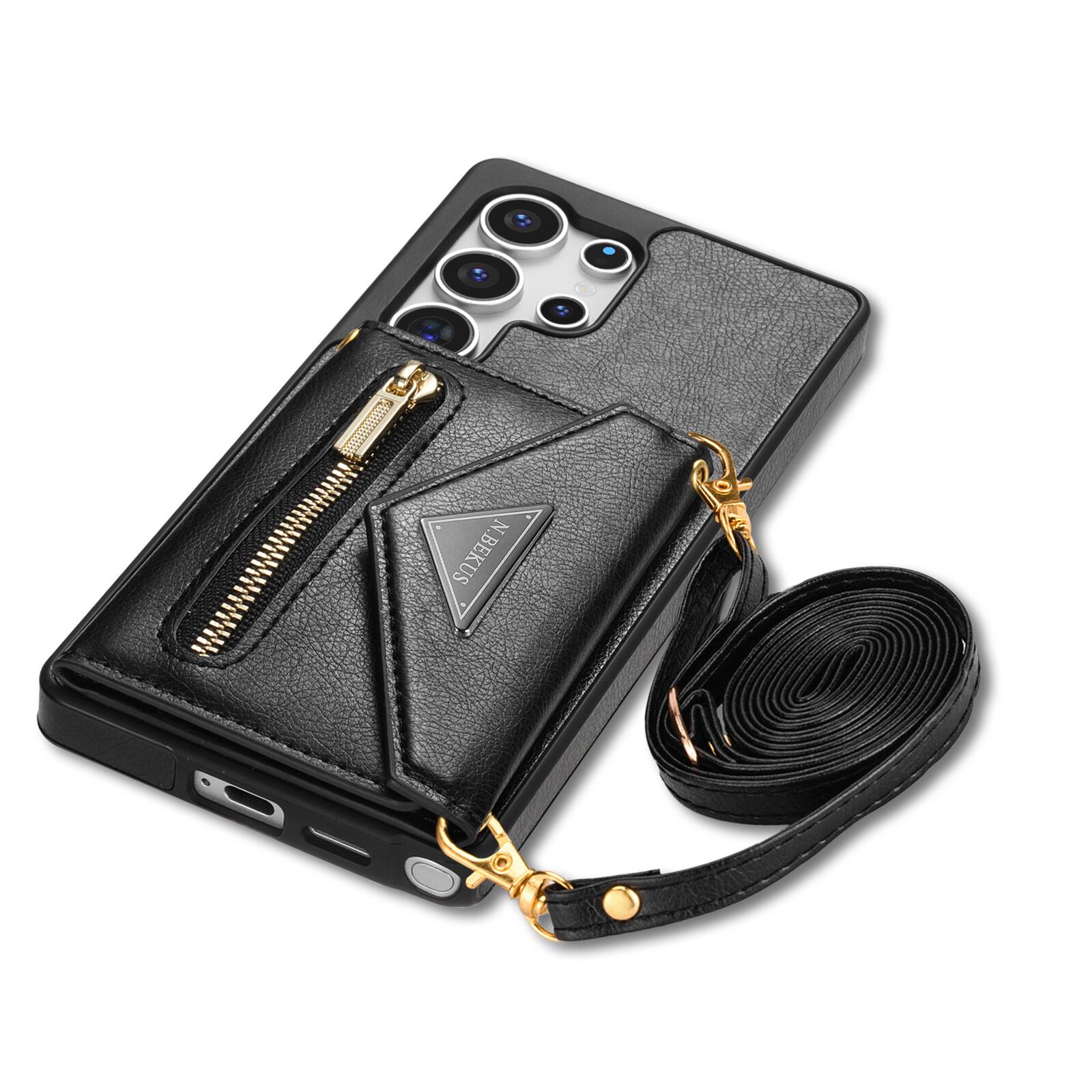 Alt View 1. Dteck - Crossbody Wallet Case for Samsung Galaxy S26 Ultra, Shockproof PU Leather Stand Cover with Zipper Pocket and Card Slots - Black.
