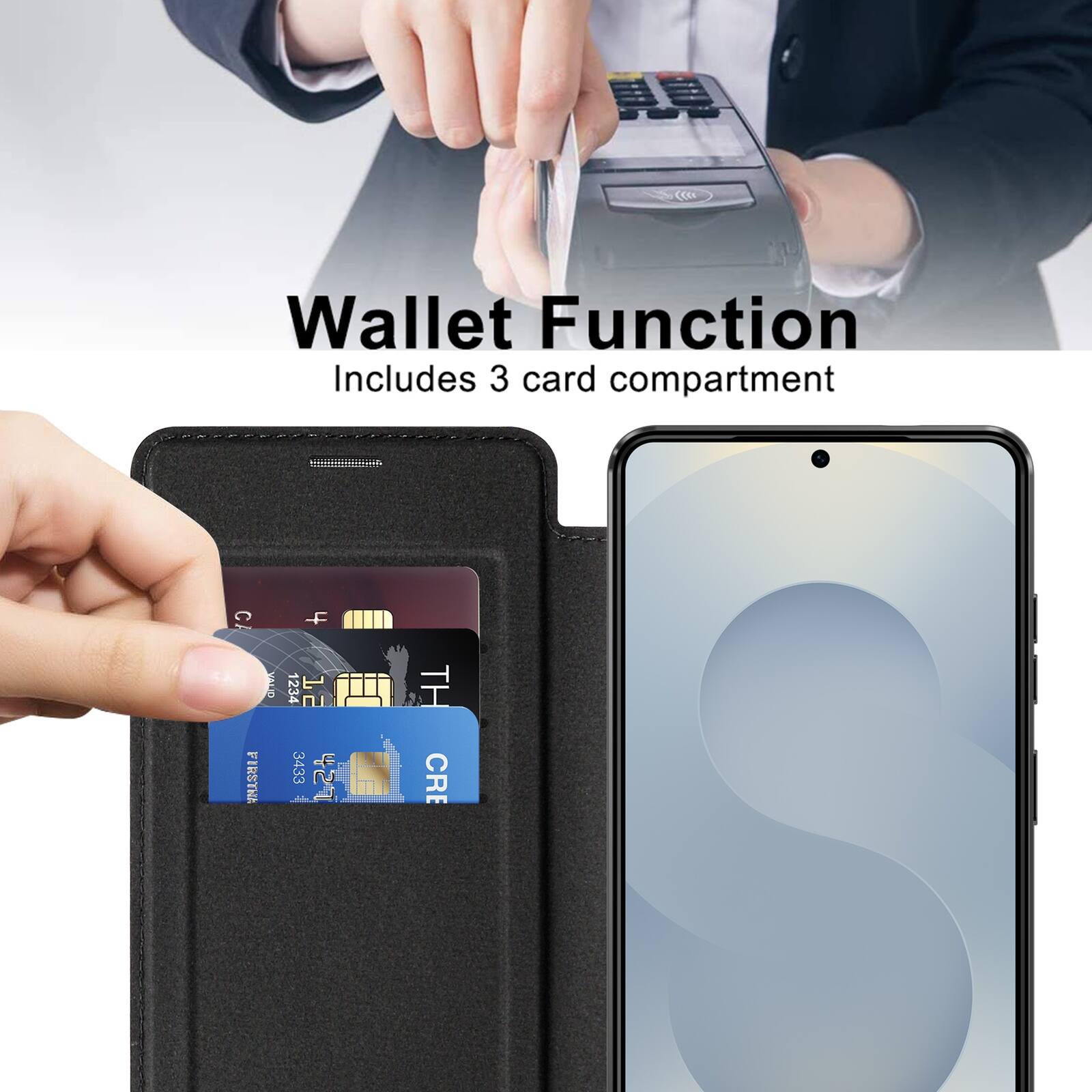 Wallet Function  
Includes 3 card compartment