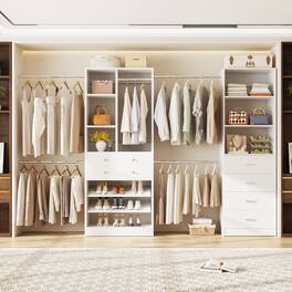 Aheaplus - 49''-127'' Adjustable Closet Organizer System with 6 Drawers, 4 Hanging Rods, and Shelves - White