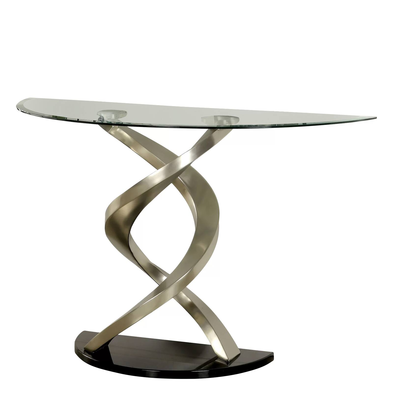 Manhattan Lane - Sofa Table with Twisted Metal Base and Semi Circular Glass Top - Silver and Black
