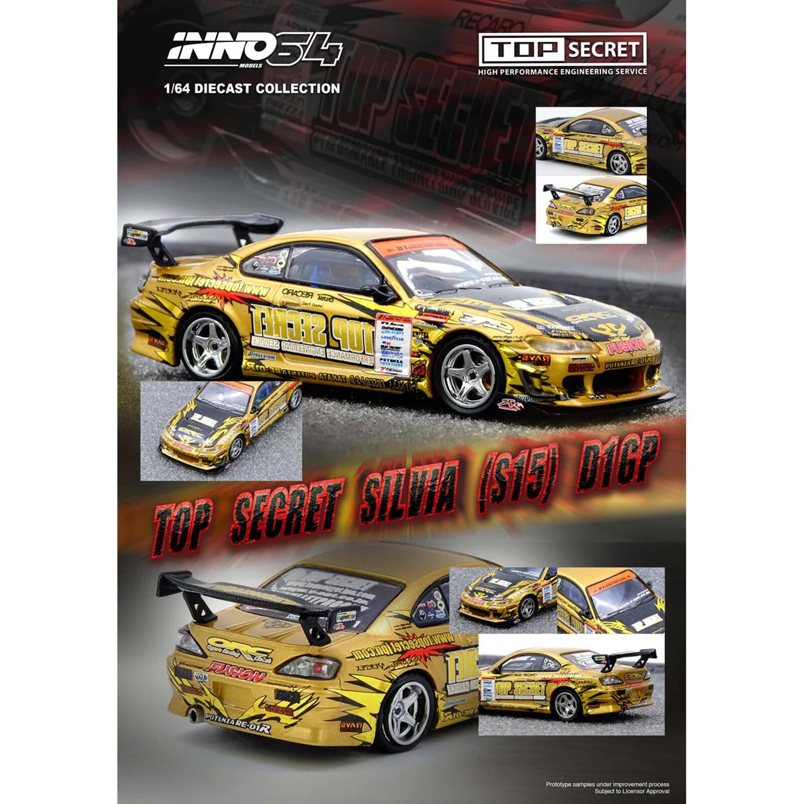 RECARO INNO 34 1/64 DIECAST COLLECTION  
TOP SECRET HIGH PERFORMANCE ENGINEERING SERVICE  
TOP SECRET SILVIA (S15) D1GP  
www.opsecret.com  
www.ign.com