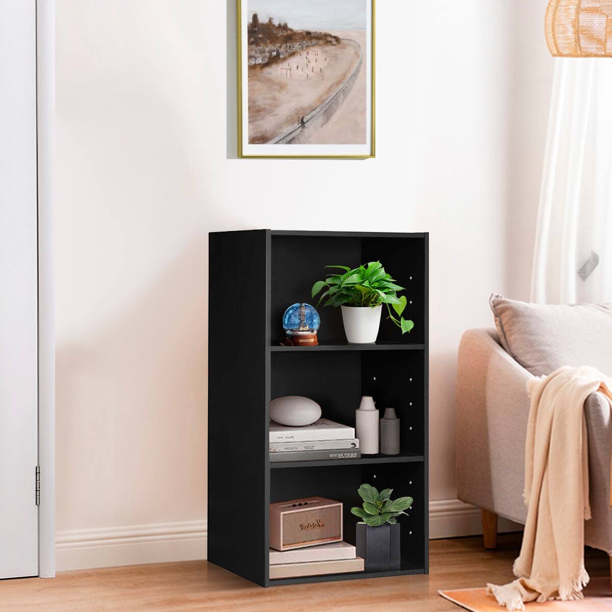 Alt View 12. Costway - 3 Open Shelf Bookcase Modern Multi-functional Storage Display Cabinet Black - Black.