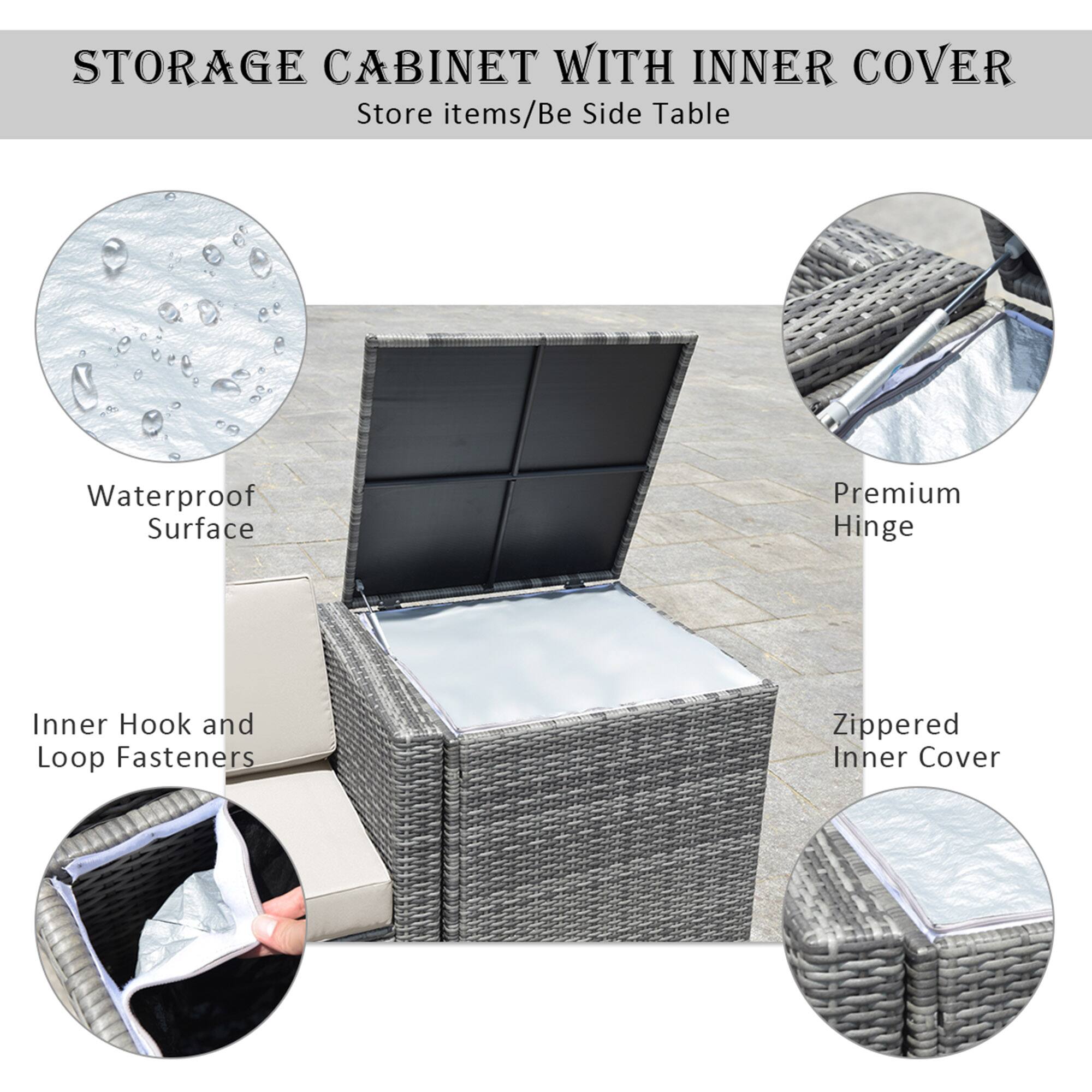 STORAGE CABINET WITH INNER COVER  
Store items/Be Side Table  

- Waterproof Surface  
- Premium Hinge  
- Zippered Inner Cover  
- Inner Hook and Loop Fasteners