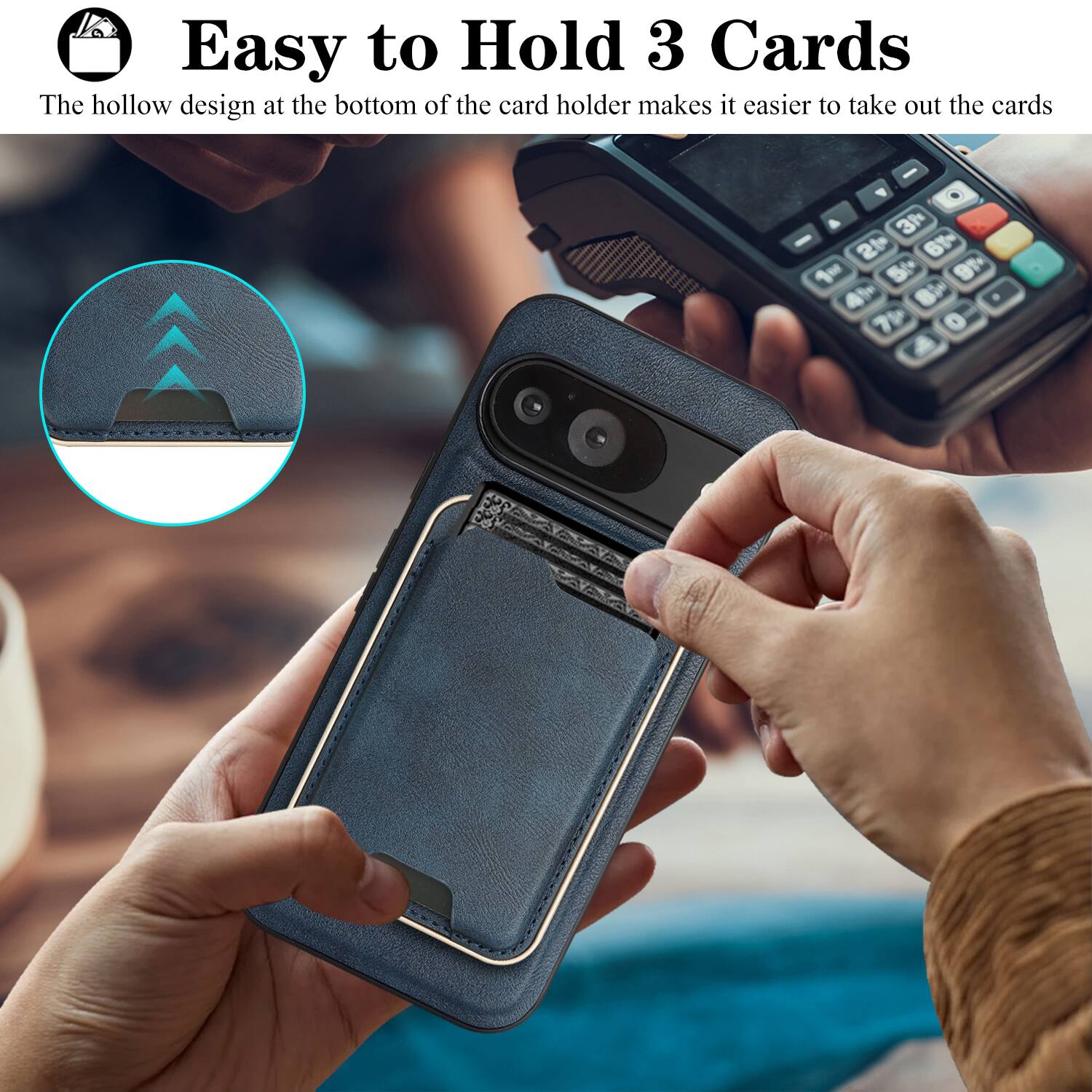 Easy to Hold 3 Cards

The hollow design at the bottom of the card holder makes it easier to take out the cards