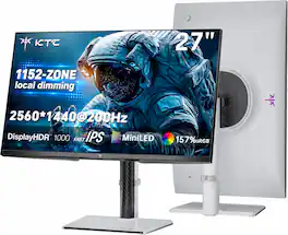 KTC - M27T6S 27" QHD 200Hz Mini LED Gaming Monitor, HDR1000, 1152-Zone Local Dimming, Fast IPS, 1ms - 2026 Updated White