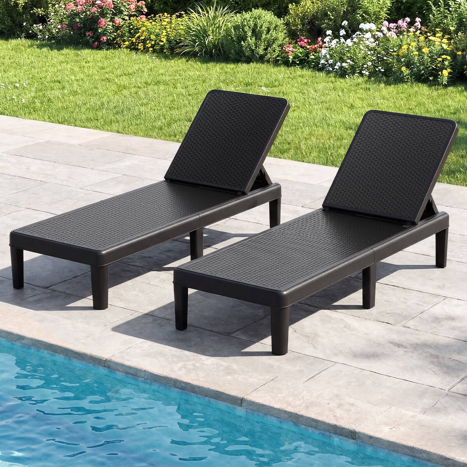Alt View 3. Costway - Costway 1 PCS Outdoor Chaise Lounger Chair 4-Position Reclining Chair with Waterproof Rattan - Black.