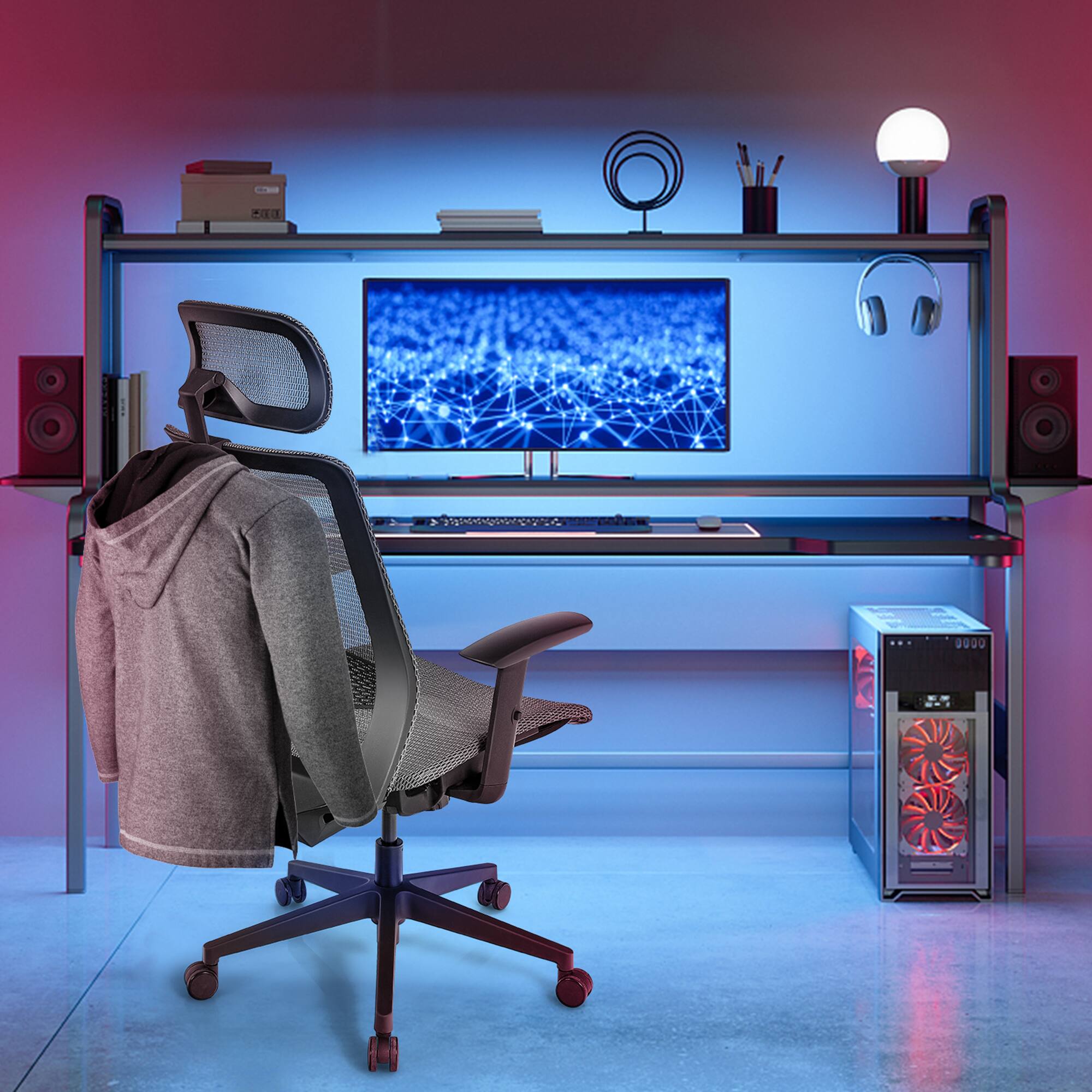 Alt View 4. Gymax - Gymax High Back Mesh Office Chair Swivel Executive Chair w/ Lumbar Support Grey - Grey.